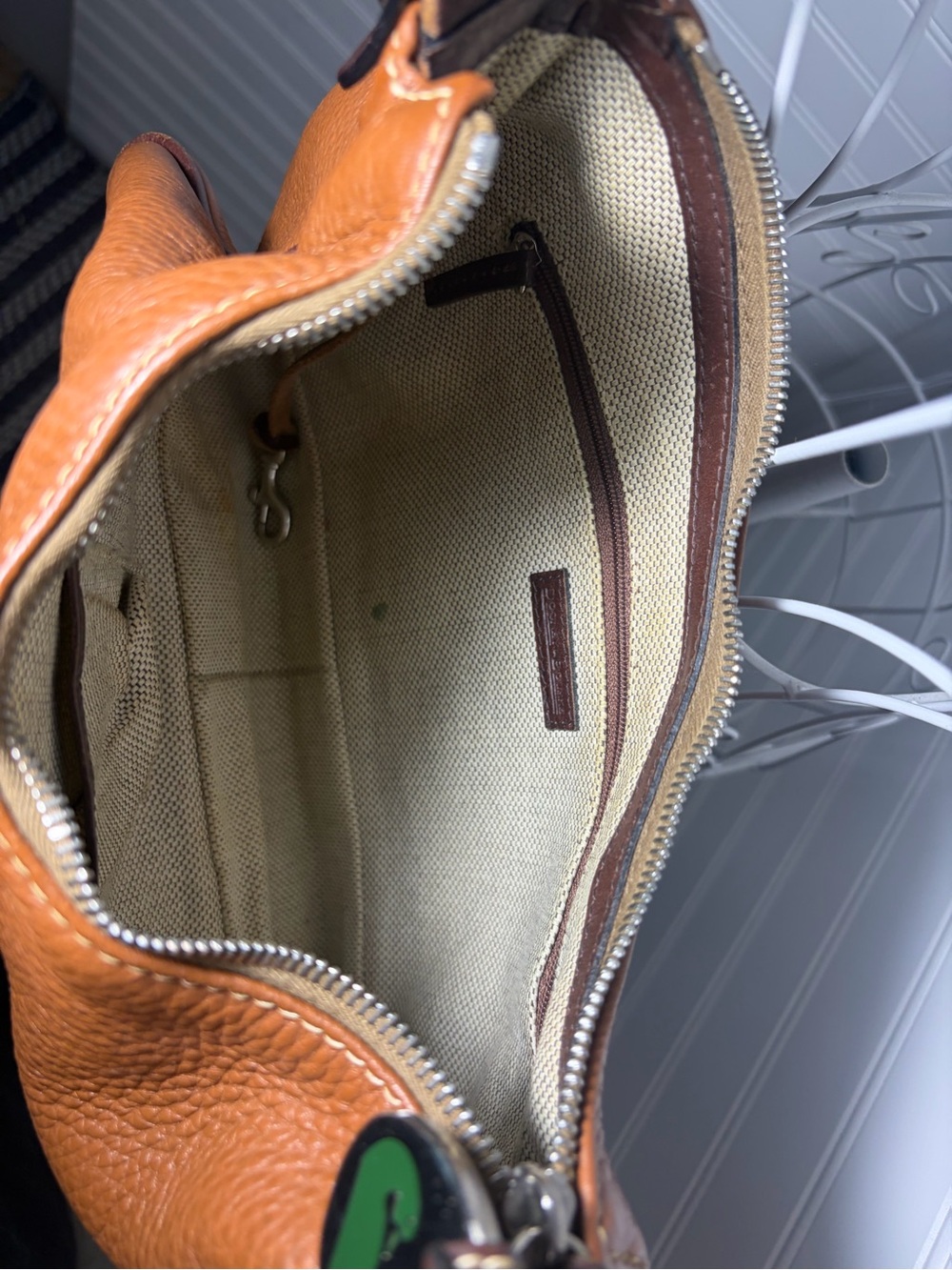 Dooney & Bourke -East West Hobo Bag in Brown Pebbled Leather W/ Dark Brown Strap - Picture 14 of 14